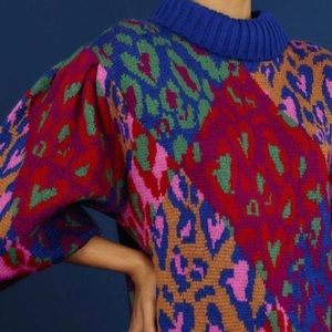 NWOT Farm Rio Mixed Leopard Pop Long Sleeve Sweater Dress / Oversized Small